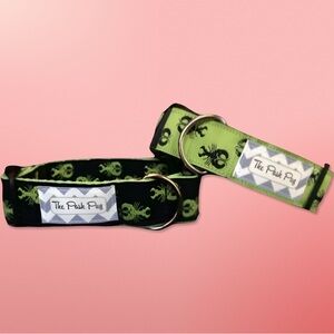 Adjustable Dog Collar, Preppy, Lobster, Navy & lime green, Large, NEW